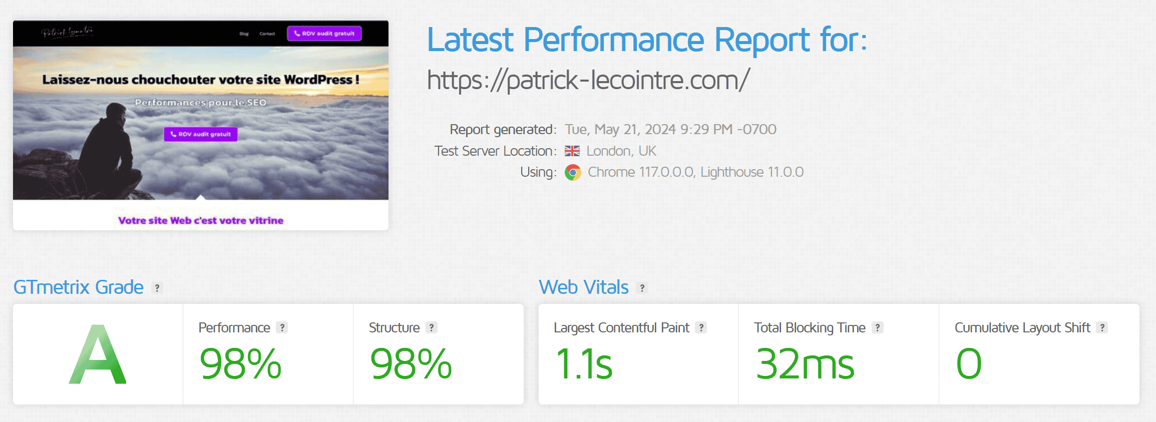 2024 05 22 06 29 50 latest performance report for https patrick lecointre.com gtmetrix